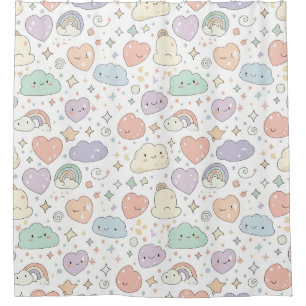 Pastel Hearts & Clouds Watercolor Dream (6) Shower Curtain
