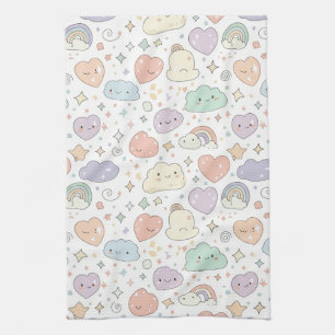 Pastel Hearts & Clouds Watercolor Dream (6) Tea Towel