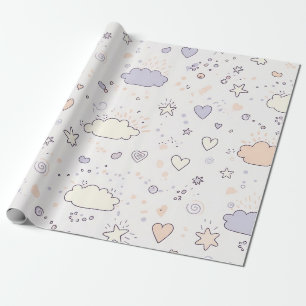 Pastel Hearts & Clouds Watercolor Dream (7) Wrapping Paper