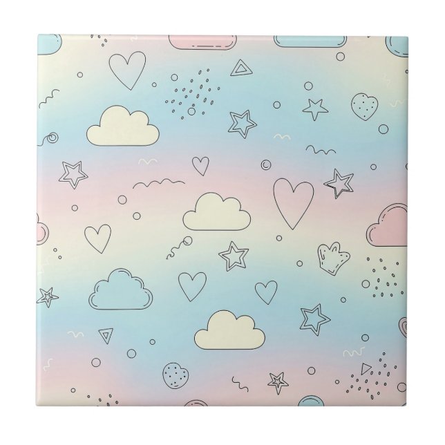 Pastel Hearts & Clouds Watercolor Dream (8) Ceramic Tile (Front)