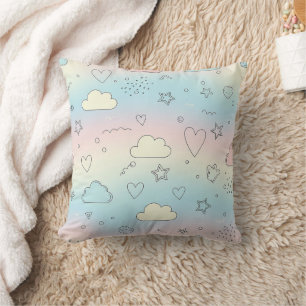 Pastel Hearts & Clouds Watercolor Dream (8) Cushion