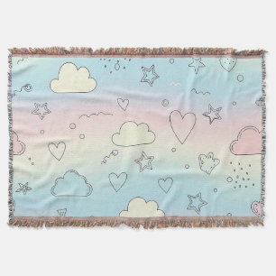 Pastel Hearts & Clouds Watercolor Dream (8) Throw Blanket