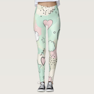 Pastel Hearts & Clouds Watercolor Dream (9) Leggings