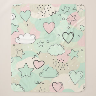 Pastel Hearts & Clouds Watercolor Dream (9) Sherpa Blanket