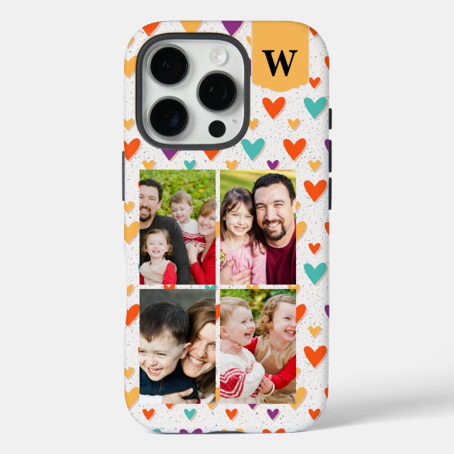 Pastel Hearts Custom Monogram 4-Photos  Case-Mate iPhone Case (Back)
