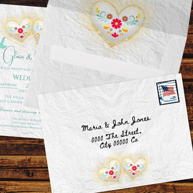 Pastel Hearts Flowers Doves Mexican Wedding Envelope (Creator Uploaded)