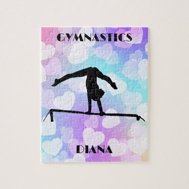 Pastel Hearts GYMNASTICS PUZZLE Personalised (Vertical)