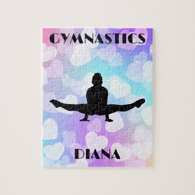 Pastel Hearts GYMNASTICS PUZZLE Personalised (Vertical)