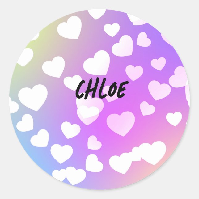 Pastel Hearts KIDS STICKERS Personalised. (Front)