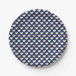 Pastel Hearts on Navy Paper Plate