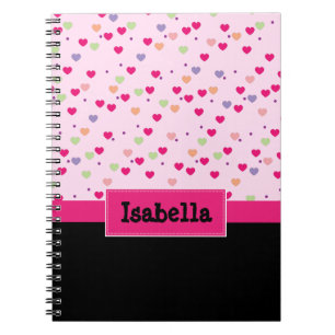 Pastel Hearts on Pink Personalised Notebook