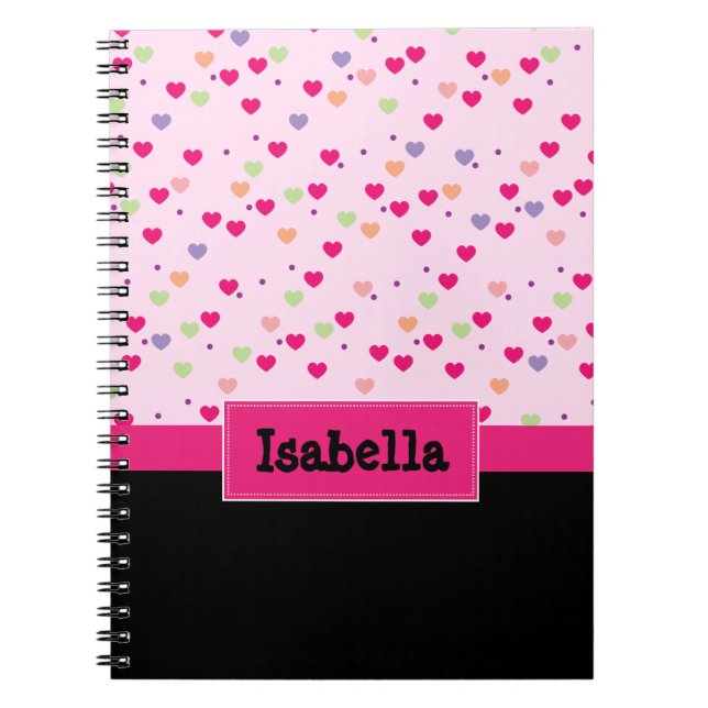 Pastel Hearts on Pink Personalised Notebook (Front)