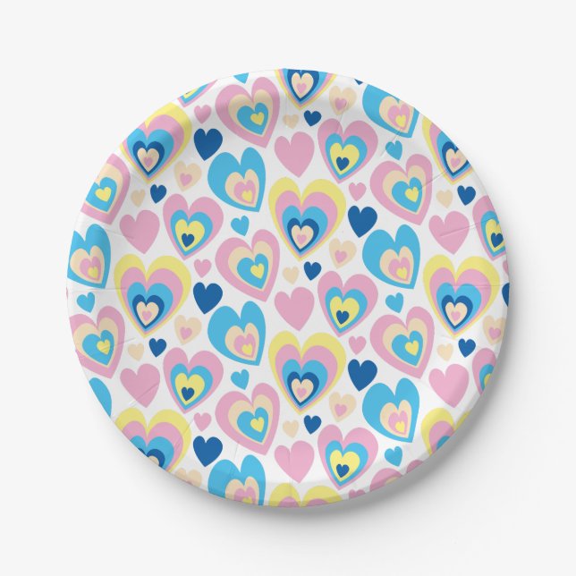Pastel Hearts. Paper Plate (Front)