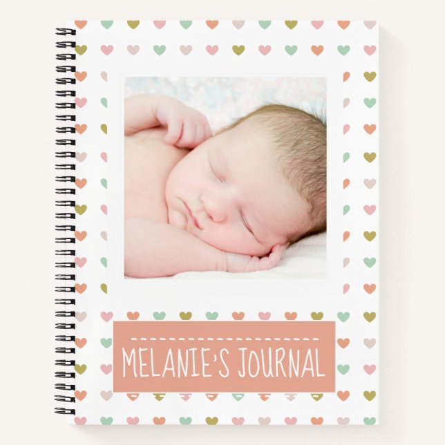 Pastel Hearts Pattern Custom Baby Photo Notebook (Front)