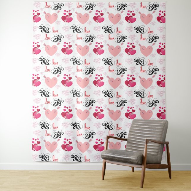 Pastel Hearts Pattern Tapestry (In Situ)