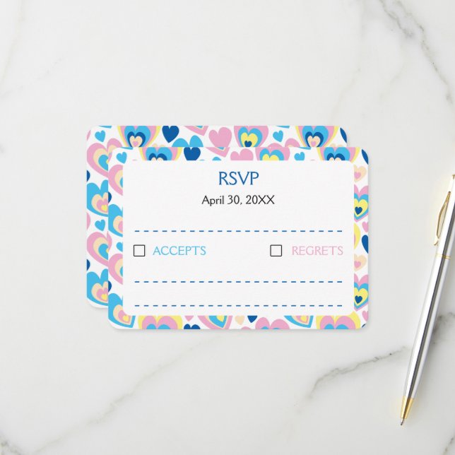 Pastel Hearts. RSVP Card (Front/Back In Situ)