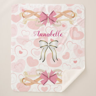 Pastel Hearts with Victorian Ribbon Personalise Sherpa Blanket