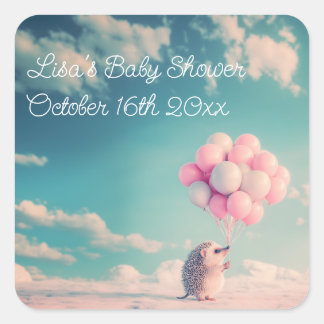 Pastel Hedgehog Balloon Baby Shower Wishes Square Sticker