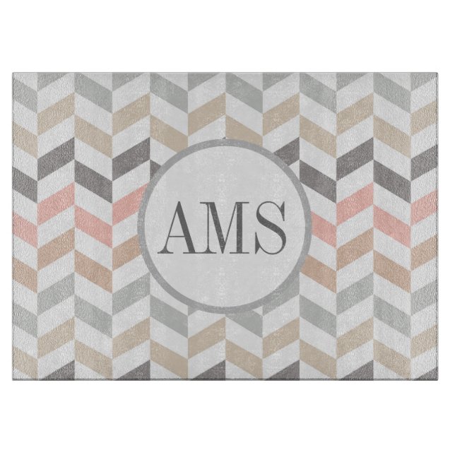 Pastel Herringbone Monogram   Cutting Board (Front)