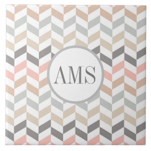 Pastel Herringbone Monogram Personalised Ceramic Tile