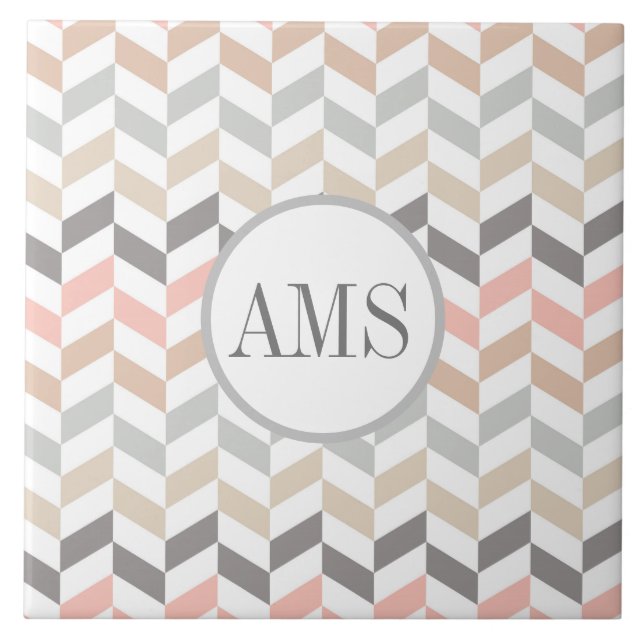 Pastel Herringbone Monogram Personalised  Ceramic Tile (Front)