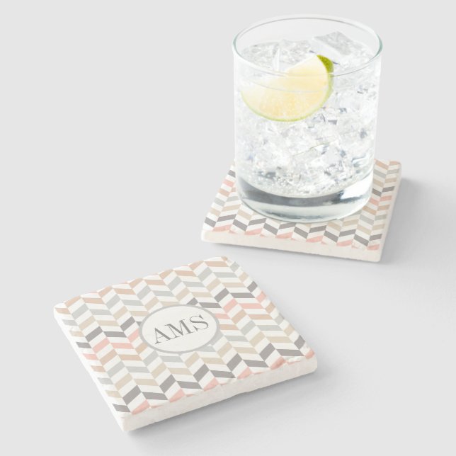 Pastel Herringbone Monogram Personalised  Stone Coaster (Side)
