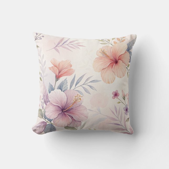 Pastel Hibiscus Accent Throw Pillow Square (Front)
