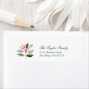 Pastel Holly Berry Mistletoe Xmas Return Address Label