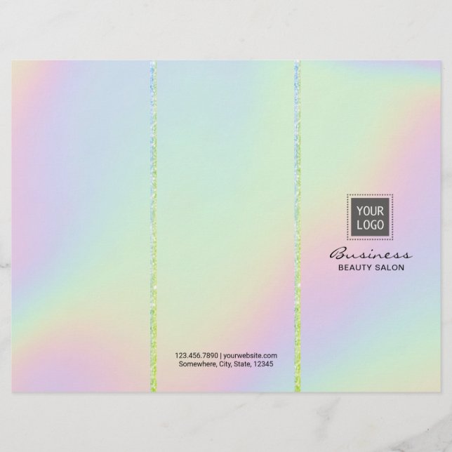 Pastel Holographic Beauty Salon Tri-Fold Bruchures (Front)