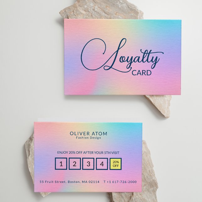 Pastel Holographic Elegant Script Clothing Store Loyalty Card (Pastel Holographic Elegant Script Clothing Store Loyalty Card)