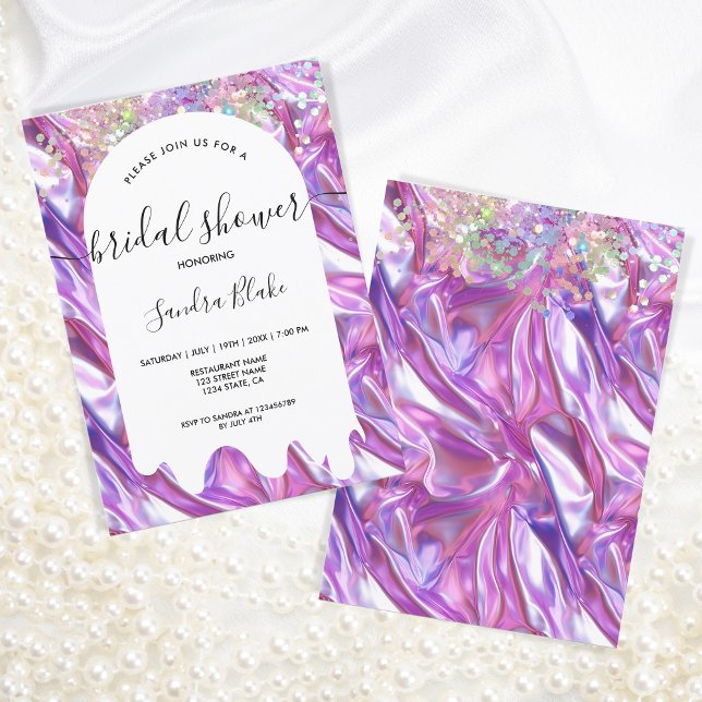 Pastel Holographic Glitter Drips Bridal Shower Invitation (Creator Uploaded)