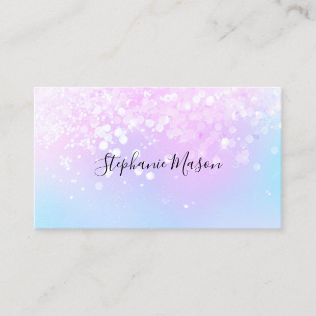Pastel Holographic Glitter Girly Business Card (Front)