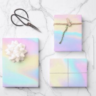 Pastel Holographic Rainbow Wrapping Paper Sheets