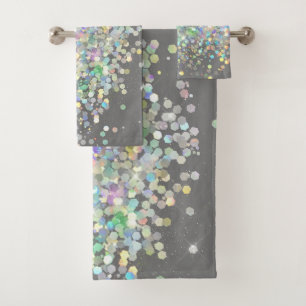 PASTEL HOLOGRAPHIC SPOT GREY BATHROOM TOWEL SET