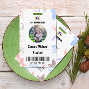 Pastel Homeschool Student ID Card with Photo & Bar Badge