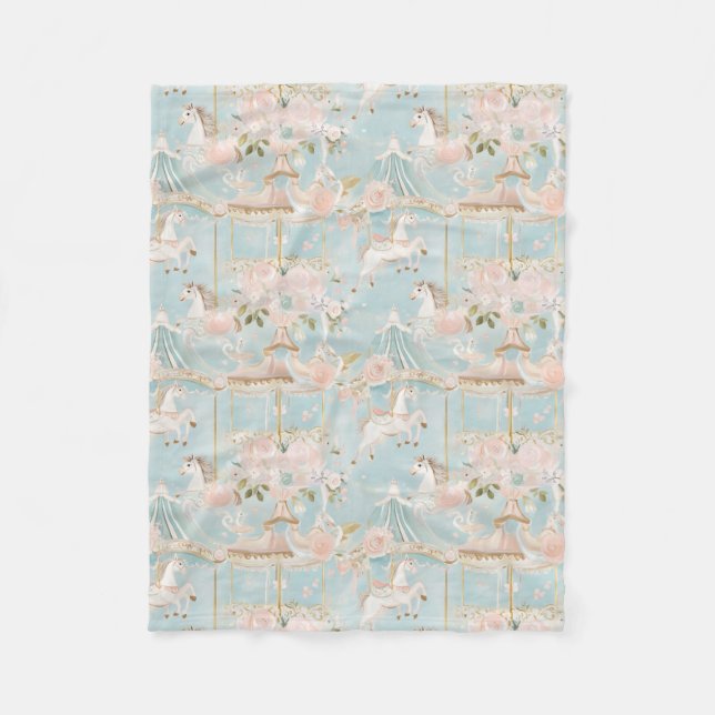 Pastel Horse Carousel Pattern Fleece Blanket (Front)