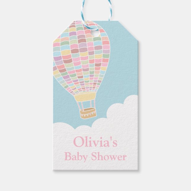 Pastel Hot Air Balloon Baby Shower Gift Tag (Front)