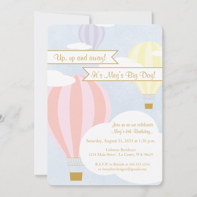 Pastel Hot Air Balloon Party Invitation (Front)
