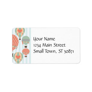 Pastel Hot Air Balloons Rising on Blue Striped Pat Label
