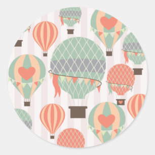Pastel Hot Air Balloons Rising Pink Striped Sky Classic Round Sticker