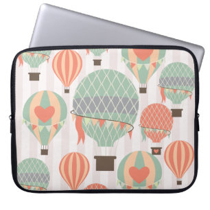 Pastel Hot Air Balloons Rising Pink Striped Sky Laptop Sleeve