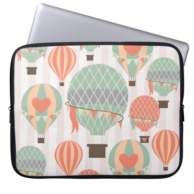Pastel Hot Air Balloons Rising Pink Striped Sky Laptop Sleeve (Front)