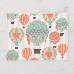 Pastel Hot Air Balloons Rising Pink Striped Sky Postcard
