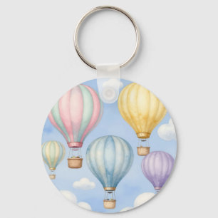 Pastel Hot Air Balloons Sky Key Ring