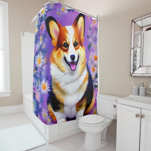 Pastel Hues Corgi  Shower Curtain (In Situ)