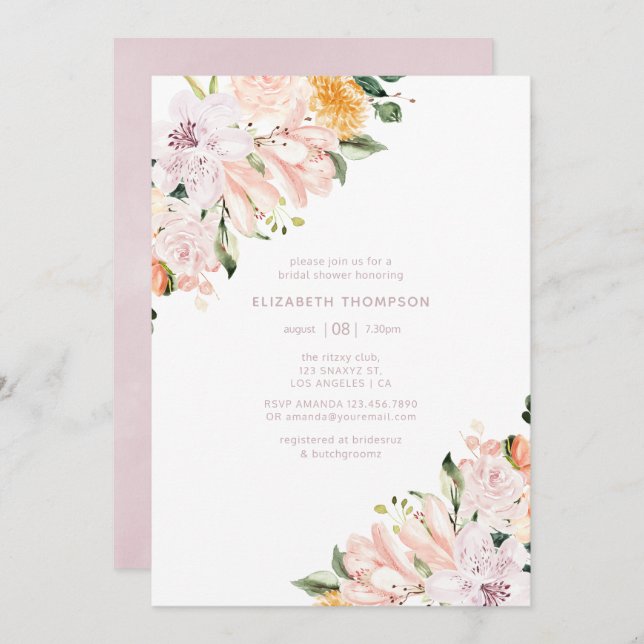 Pastel Hues Floral Bridal Shower Invitation (Front/Back)