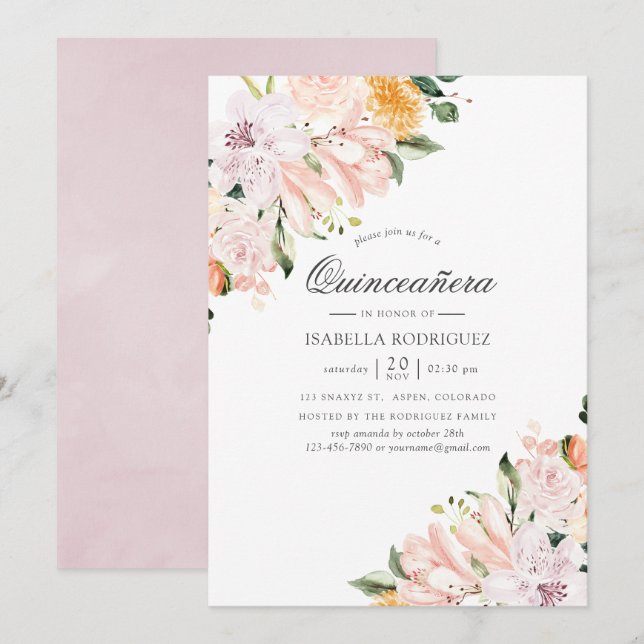 Pastel Hues Floral Quinceañera Invitation (Front/Back)