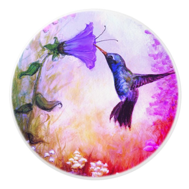 Pastel Hummingbird Ceramic Knob (Front)