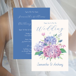 Pastel Hydrangea Flowers, Blue Wedding Invitation
