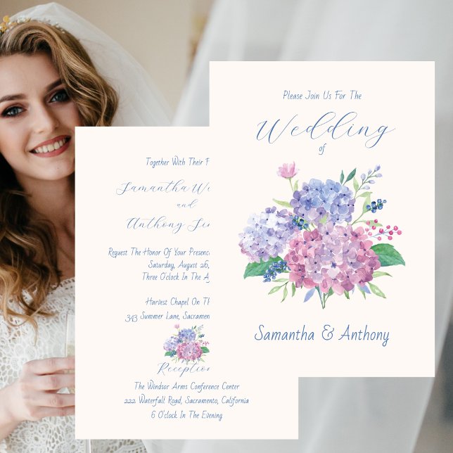 Pastel Hydrangea Flowers Wedding Invitation (Pastel Hydrangea Flowers Wedding Invitation)